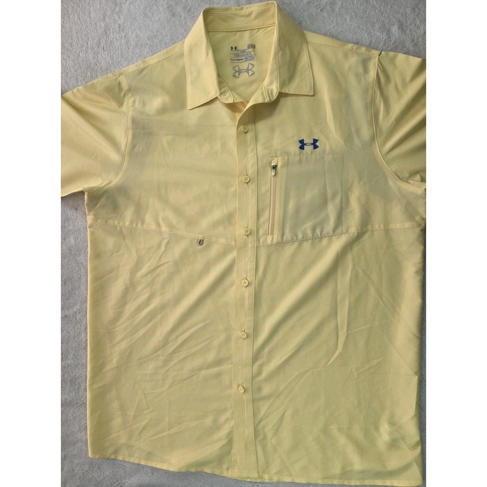 Under Armour HeatGear Button Front Golf Shirt Men's Large Yellow Loose Fit